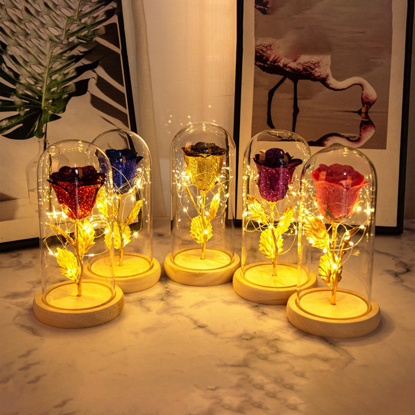 Rose Flowers LED Light In Glass Cover