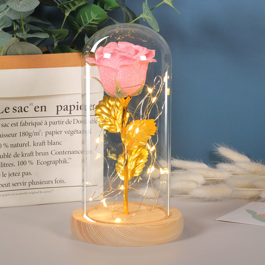 Rose Flowers LED Light In Glass Cover